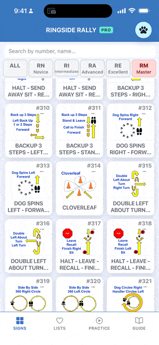 A level chip selected, the sign list narrowed to that level