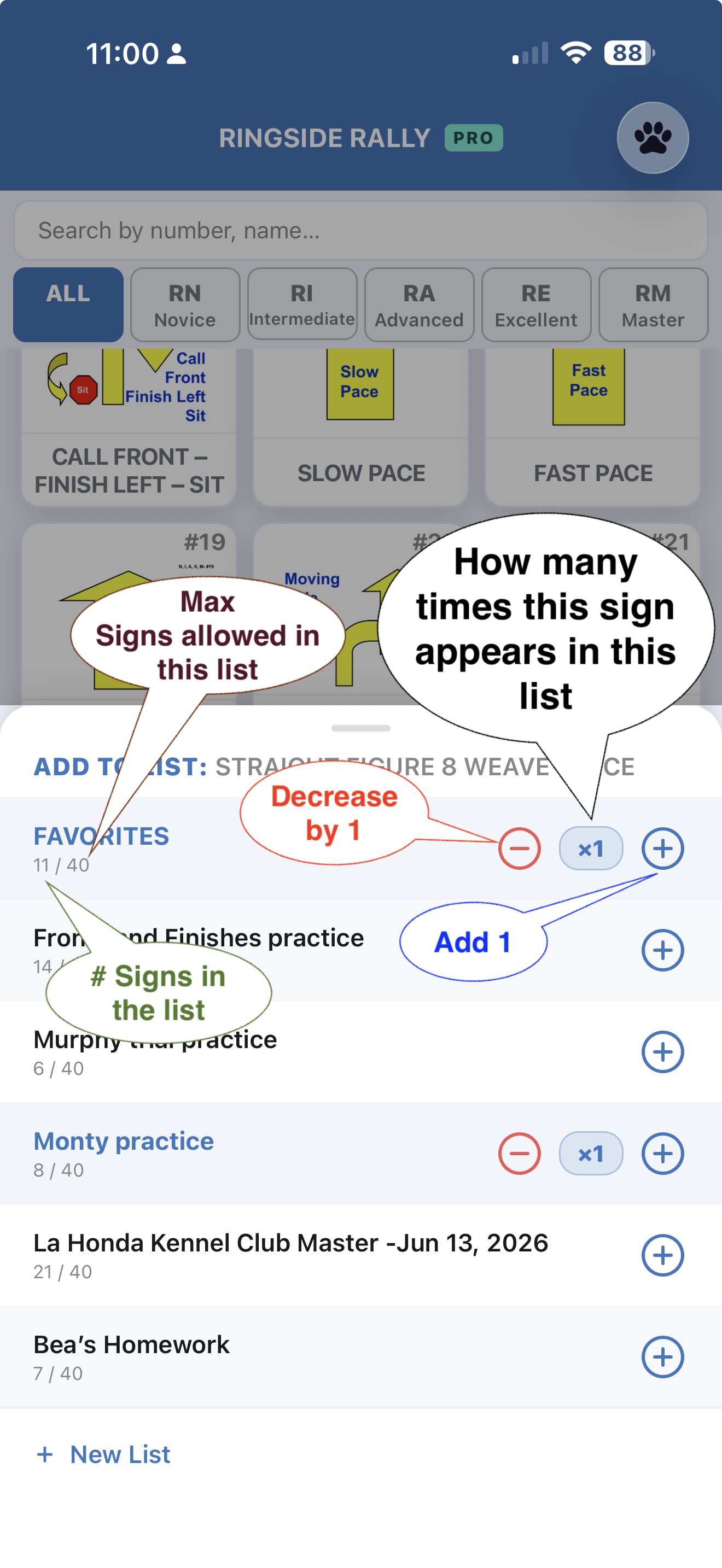 The Add to List sheet showing available lists